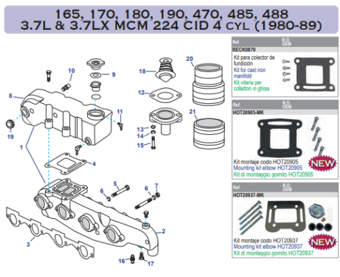 165, 170, 180, 190, 470, 485, 488 3.7L & 3.7LX MCM 224 CID 4 cyl (1980-89)