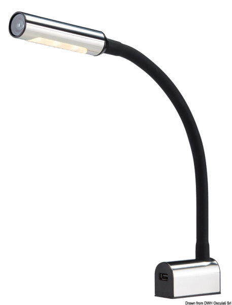 Schwenkbarer LED-Strahler Bettkopf/Kartenlesen VA-Stahl + Silikon, black